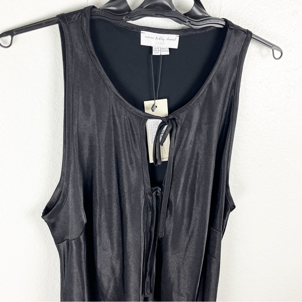 NEVER FULLY DRESSED Classic Black Front Tie Sleeveless Maxi Slip Dress, Size 14 - Picture 9 of 12